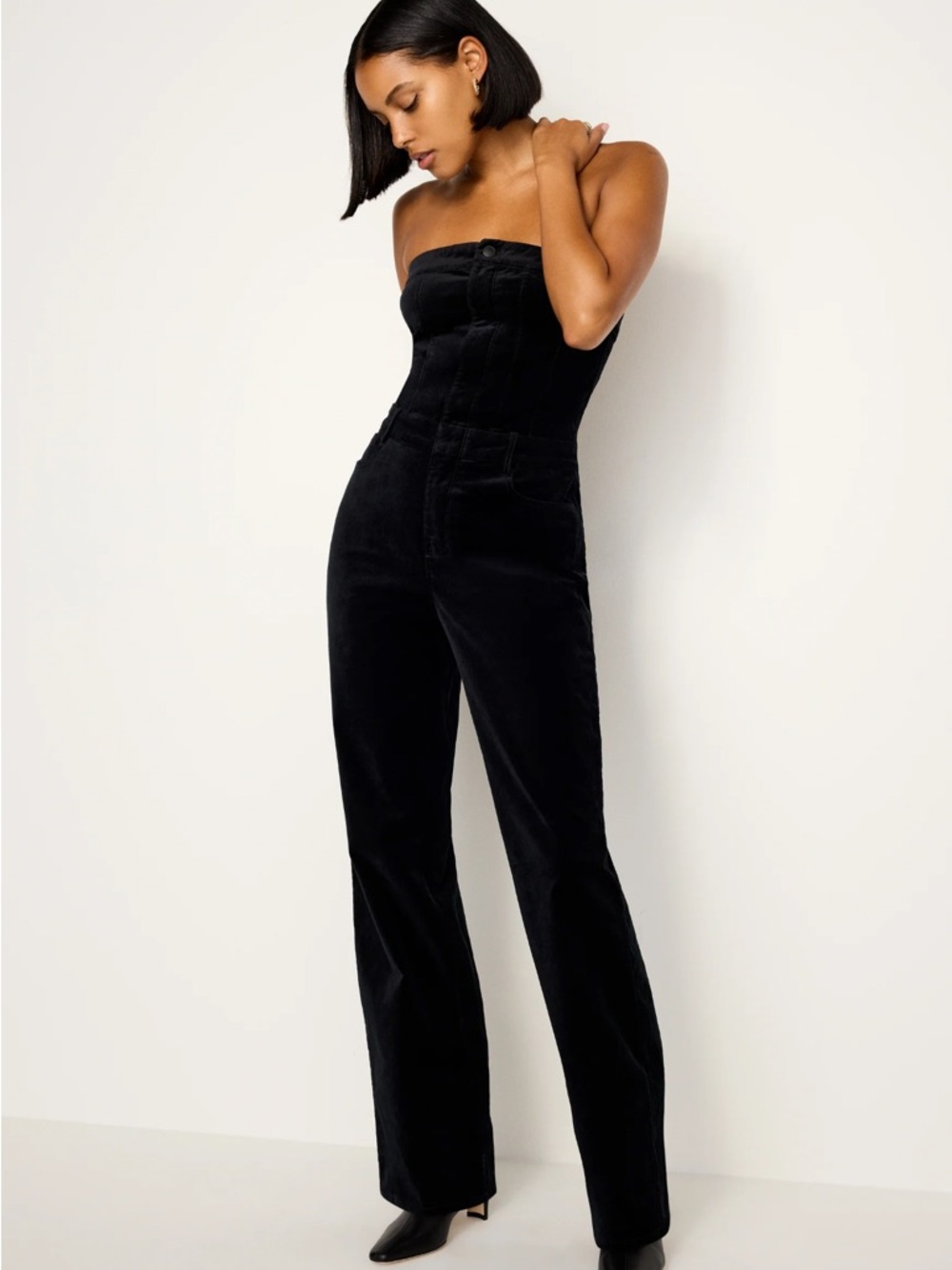 Good American Black Wide-Leg Strapless Jumpsuit